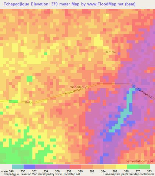 Tchapadjigue,Chad Elevation Map