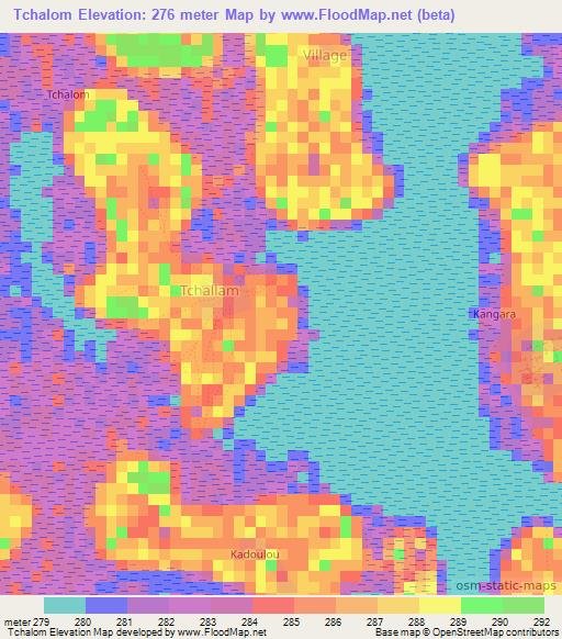 Tchalom,Chad Elevation Map