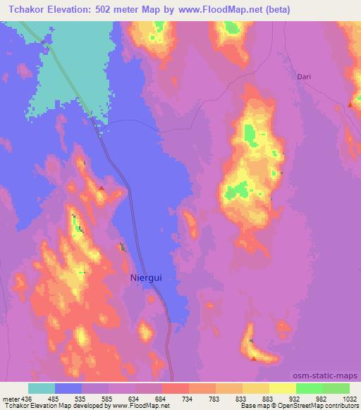 Tchakor,Chad Elevation Map