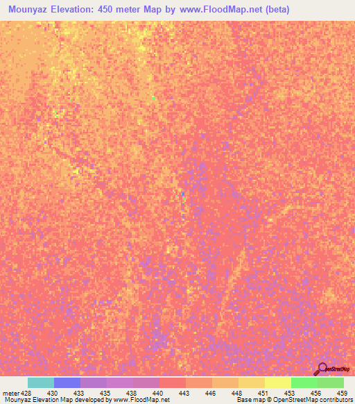 Mounyaz,Chad Elevation Map