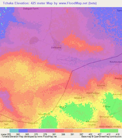 Tchaka,Chad Elevation Map