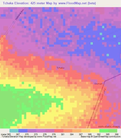 Tchaka,Chad Elevation Map