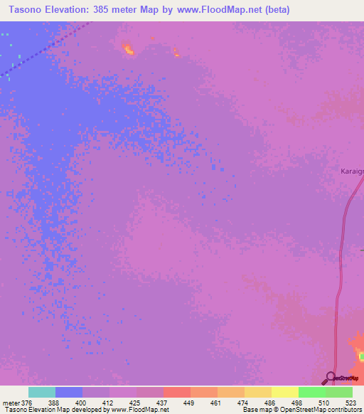Tasono,Chad Elevation Map