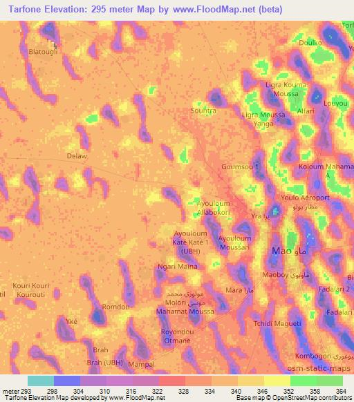 Tarfone,Chad Elevation Map