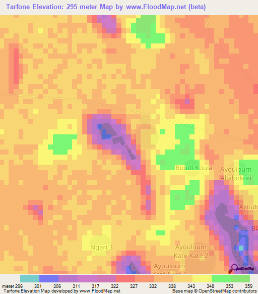 Tarfone,Chad Elevation Map
