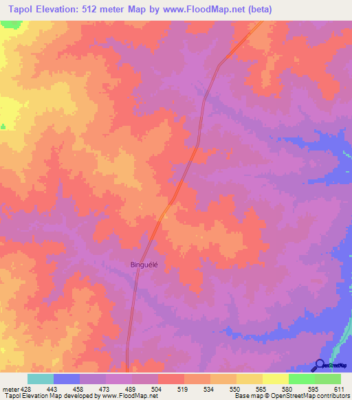Tapol,Chad Elevation Map