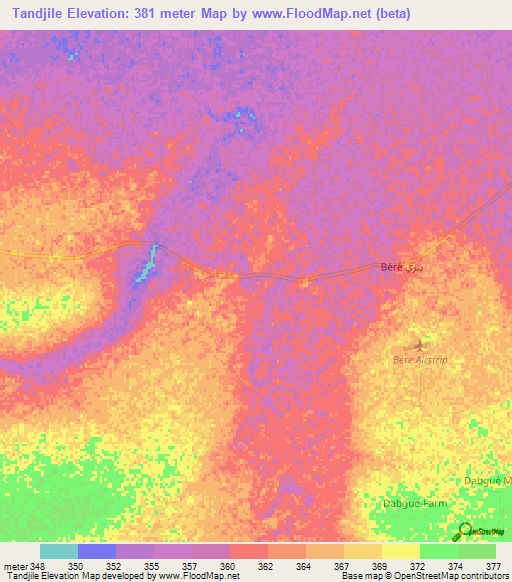 Tandjile,Chad Elevation Map