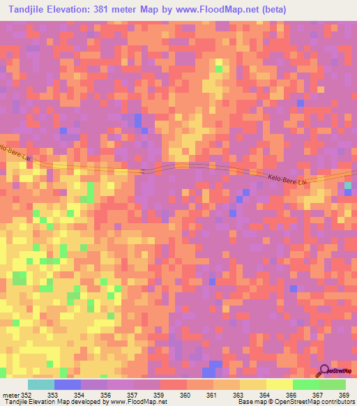 Tandjile,Chad Elevation Map