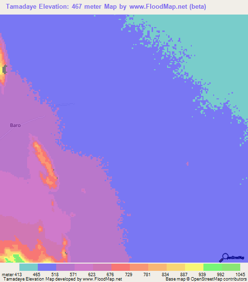 Tamadaye,Chad Elevation Map