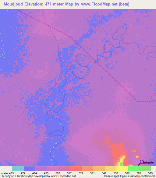 Moudjoud,Chad Elevation Map