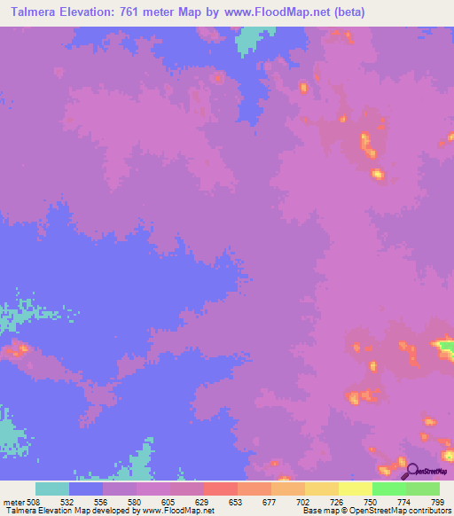 Talmera,Chad Elevation Map