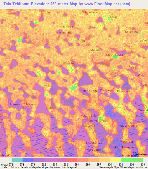 Tala Tchiloum,Chad Elevation Map