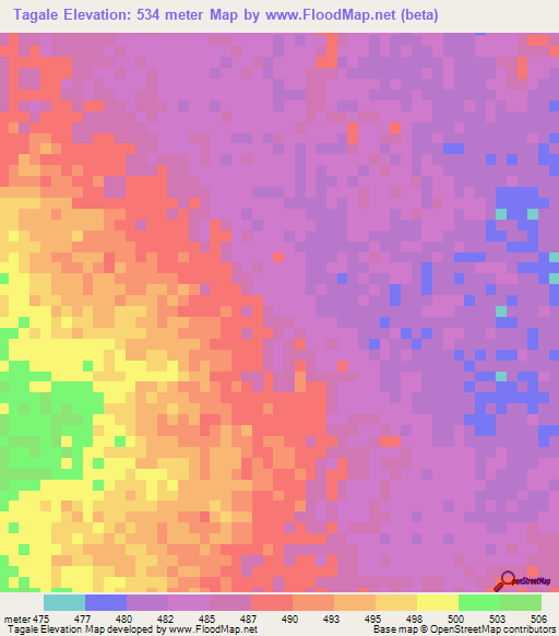 Tagale,Chad Elevation Map
