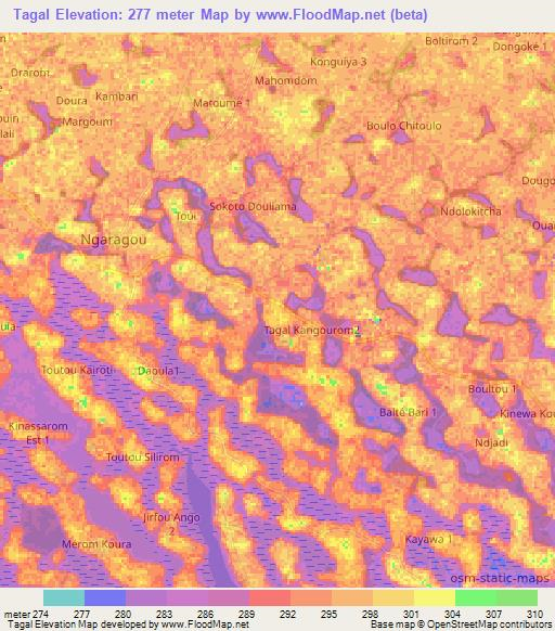 Tagal,Chad Elevation Map