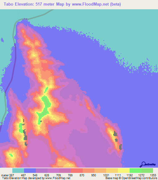 Tabo,Chad Elevation Map