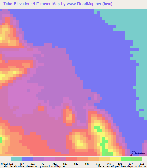Tabo,Chad Elevation Map