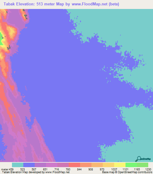 Tabak,Chad Elevation Map