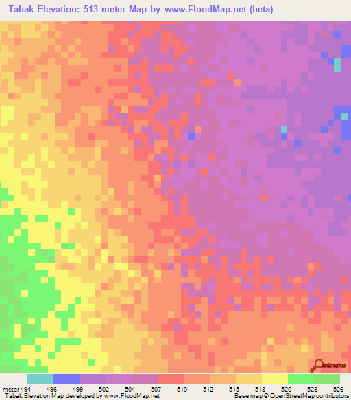 Tabak,Chad Elevation Map