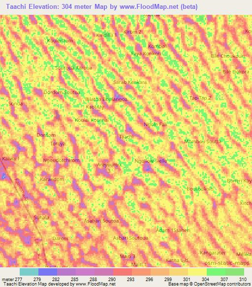 Taachi,Chad Elevation Map