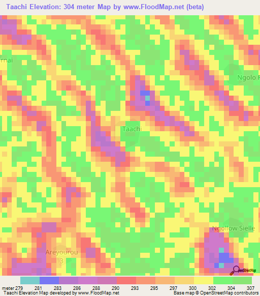 Taachi,Chad Elevation Map