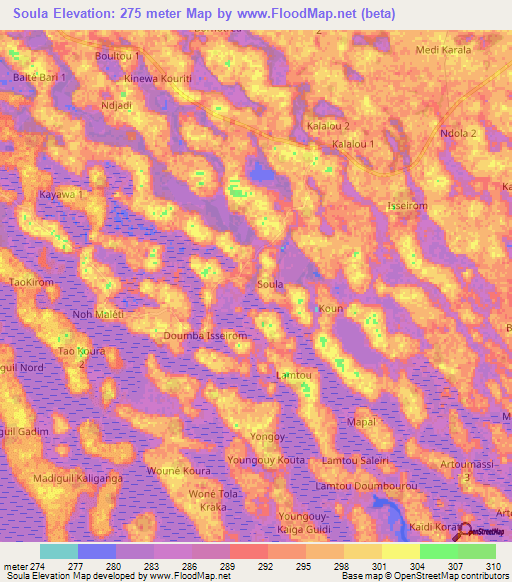 Soula,Chad Elevation Map