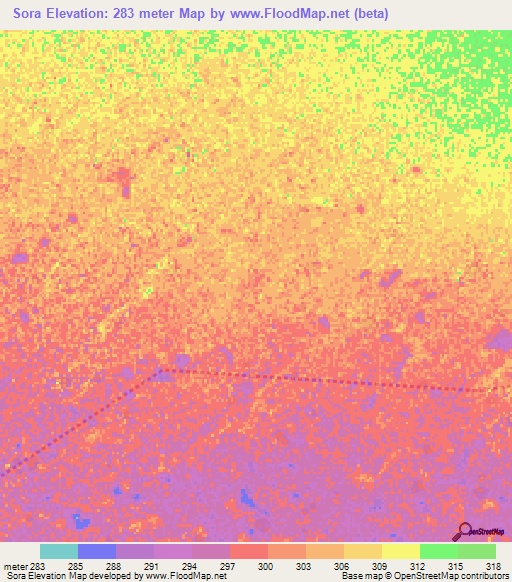 Sora,Chad Elevation Map