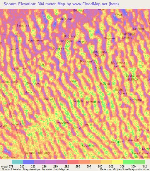 Sooum,Chad Elevation Map