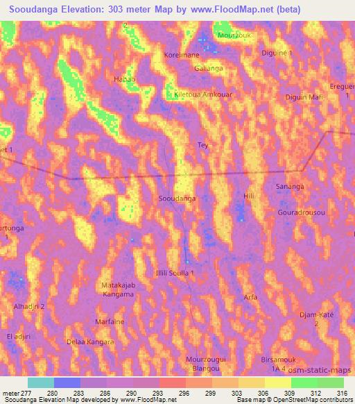 Sooudanga,Chad Elevation Map