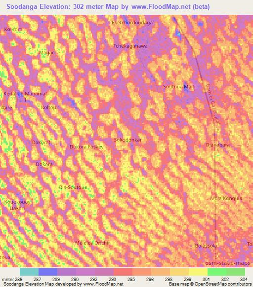 Soodanga,Chad Elevation Map