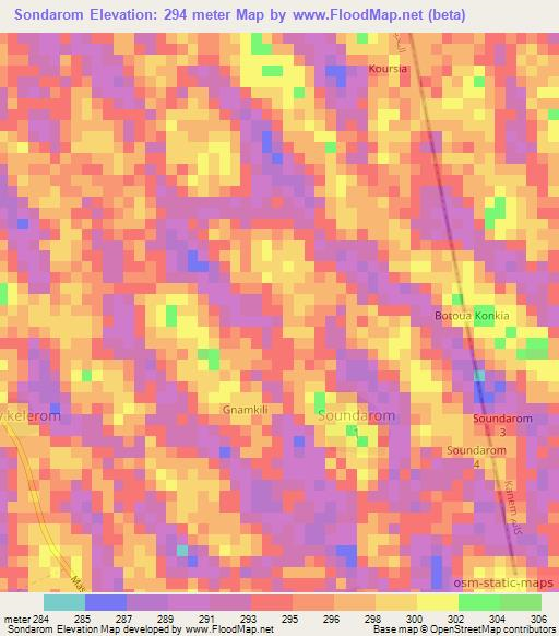 Sondarom,Chad Elevation Map