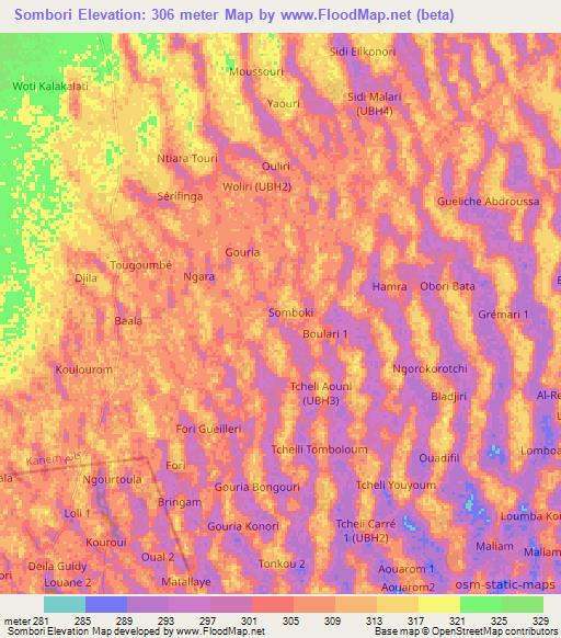 Sombori,Chad Elevation Map