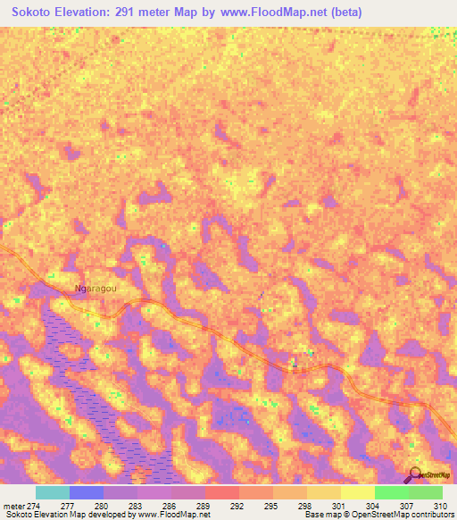 Sokoto,Chad Elevation Map