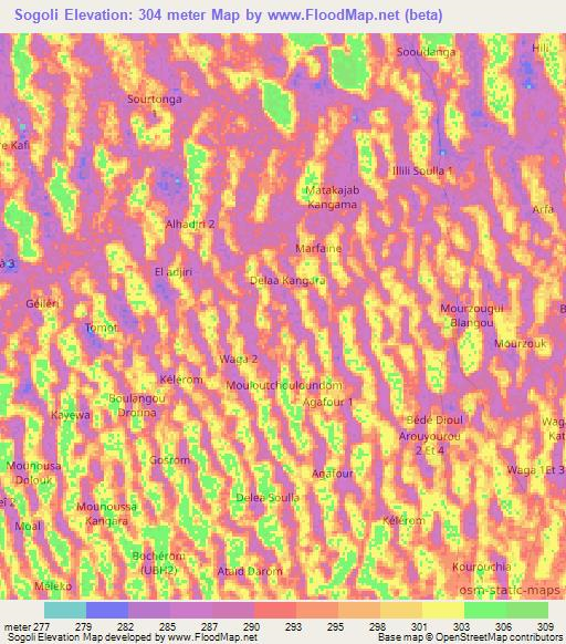 Sogoli,Chad Elevation Map