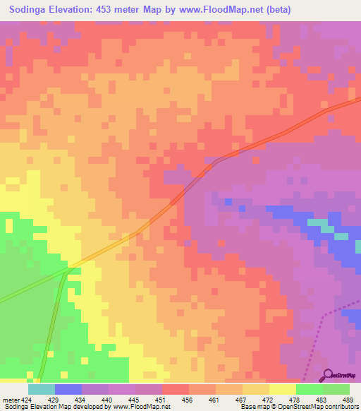 Sodinga,Chad Elevation Map
