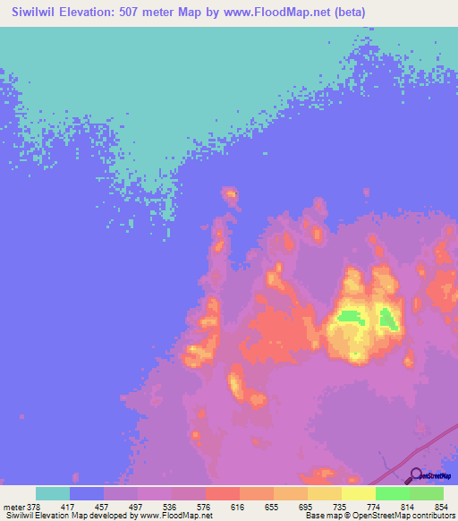 Siwilwil,Chad Elevation Map