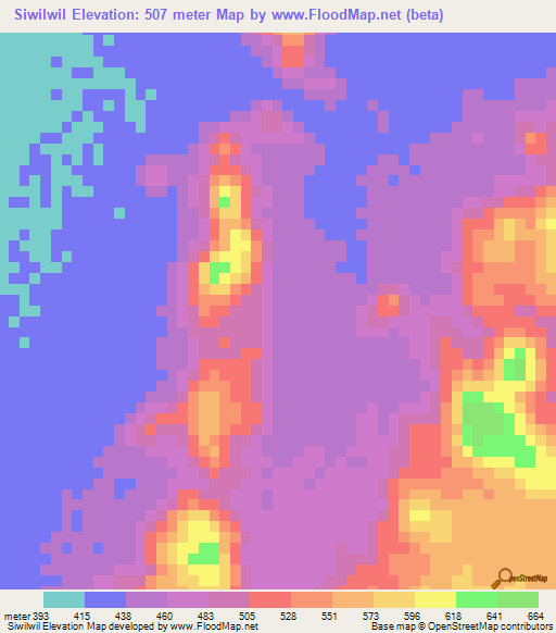 Siwilwil,Chad Elevation Map