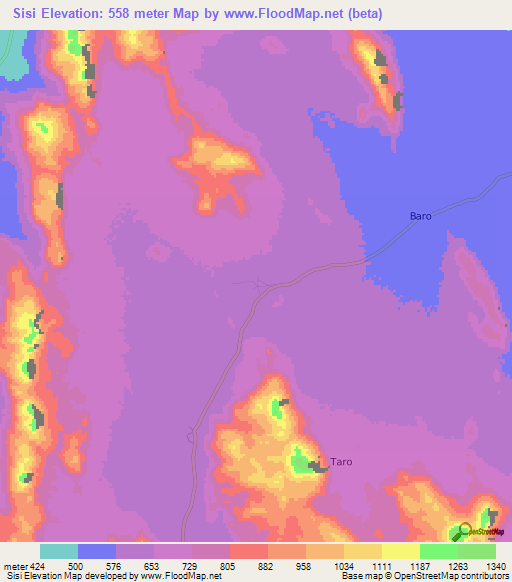 Sisi,Chad Elevation Map
