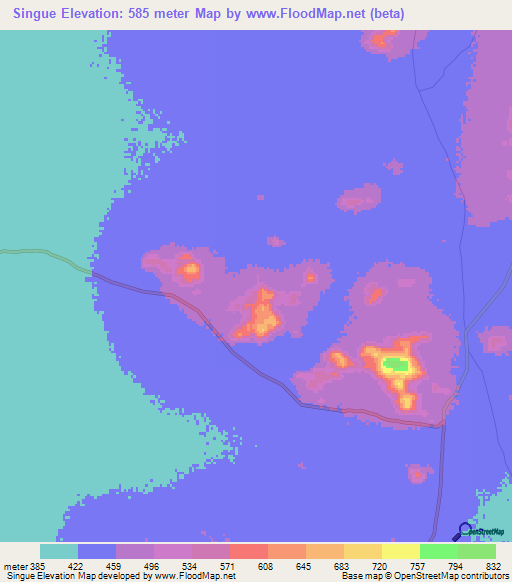 Singue,Chad Elevation Map