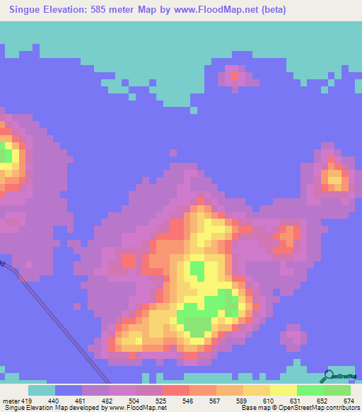Singue,Chad Elevation Map