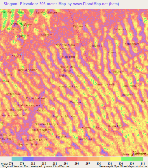 Singami,Chad Elevation Map