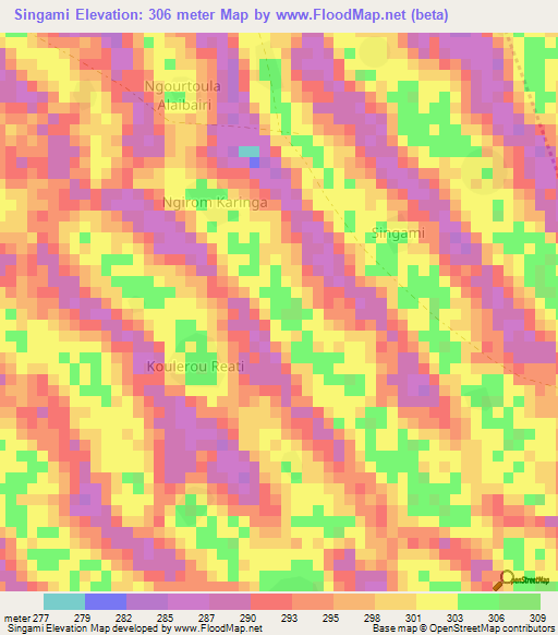 Singami,Chad Elevation Map