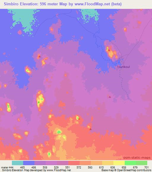 Simbiro,Chad Elevation Map