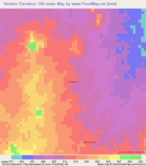 Simbiro,Chad Elevation Map