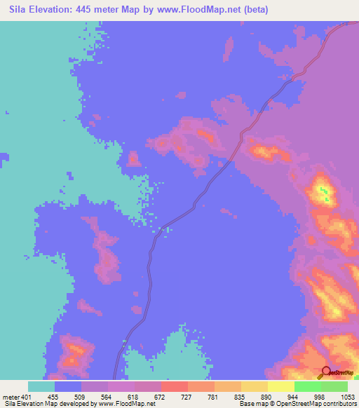 Sila,Chad Elevation Map