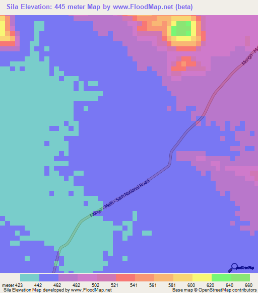 Sila,Chad Elevation Map