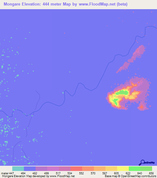 Mongare,Chad Elevation Map