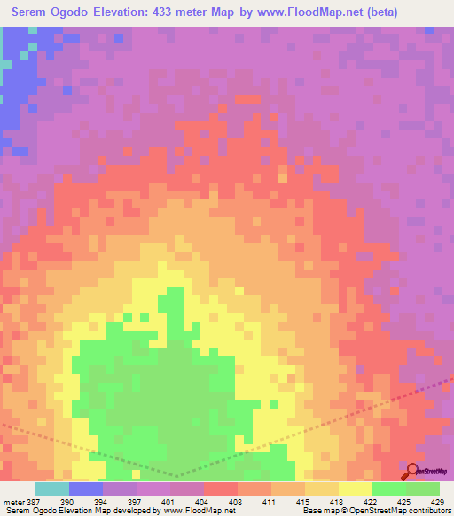 Serem Ogodo,Chad Elevation Map