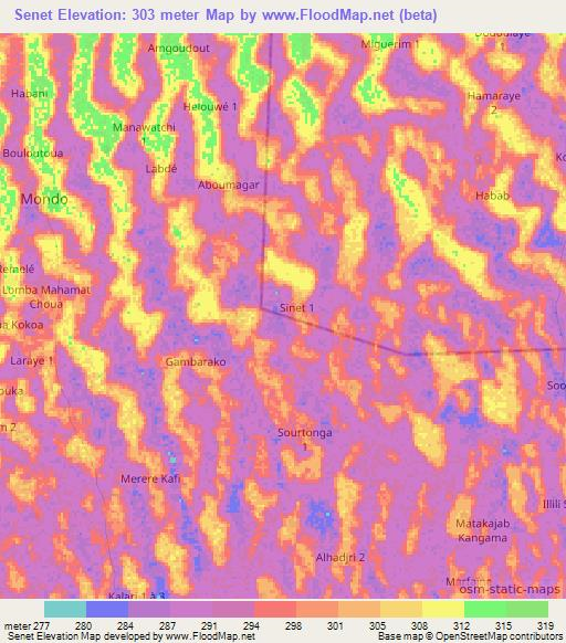 Senet,Chad Elevation Map