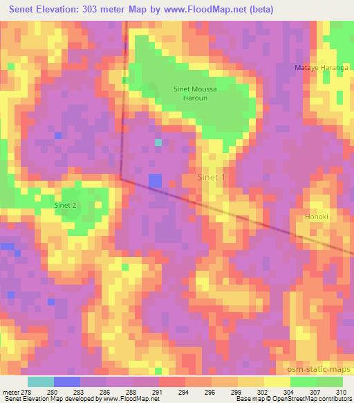 Senet,Chad Elevation Map