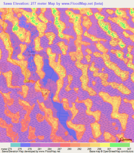 Sawa,Chad Elevation Map
